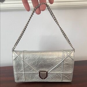Christian Dior Metallic Ceramic Effect Wallet on Chain clutch